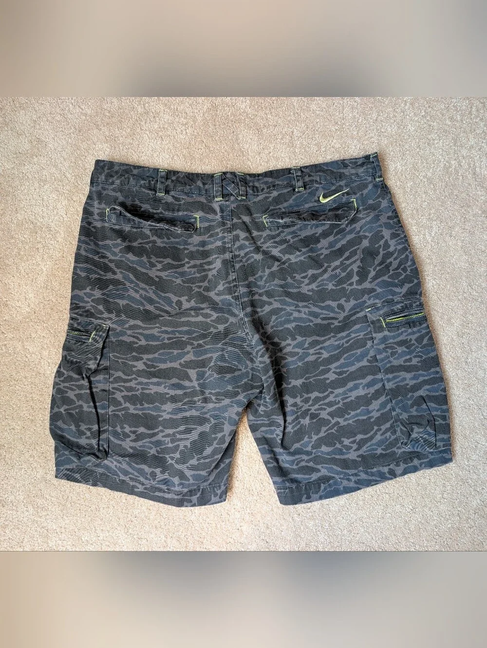 Nike The Athletic Dept. Y2K Gray Black Blue Neon Duck Camo Cargo Shorts